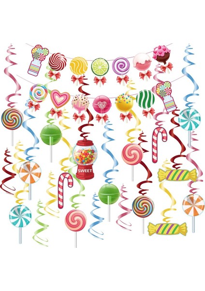 Candyland Party Dekorasyonlar Seti, Renkli Candyland Banner &amp; Candy Temalı Parti Asma Swirls Lollipop Dekorasyonu (Yurt Dışından) modelleri