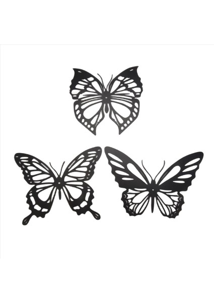 3pcs Kelebek Metal Duvar Dekor Siyah Kelebek Metal Duvar Asılı Dekor Çiftlik Evi Rustik Ev Ofis Yatak Odası Dekor (Yurt Dışından)