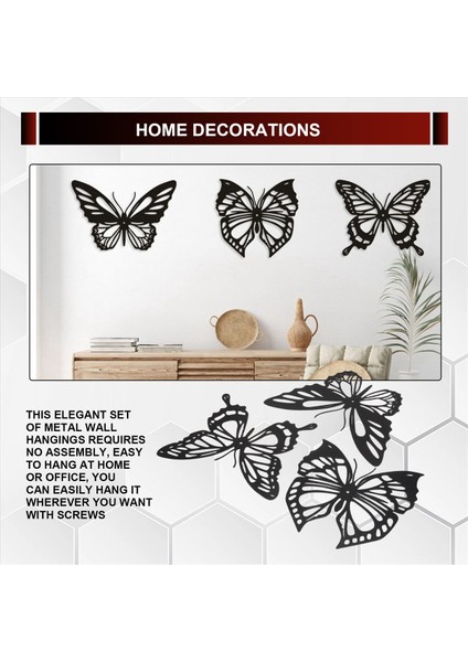 3pcs Kelebek Metal Duvar Dekor Siyah Kelebek Metal Duvar Asılı Dekor Çiftlik Evi Rustik Ev Ofis Yatak Odası Dekor (Yurt Dışından) indirimleri