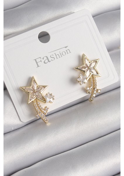 Pirinç Gold Renk Zirkon Taşlı Kuyruklu Yıldız Model Kadın Küpe - TJ-BKP9993 modelleri