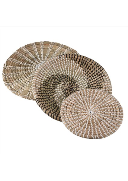 El Yapımı Asılı Duvar Sepeti Dekor (3 Set) Yuvarlak Dokuma Sepet, Boho Ev Dekor Tepsileri Yatak Odası, Mutfak, Oturma Odası (Yurt Dışından)