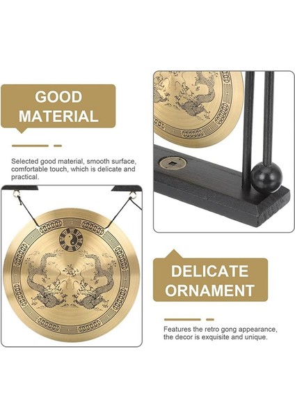 Masaüstü Gong - Feng Shui Pirinç Gong Stand ve Mallet, Hassas Çin Ev Dekoru, Double Dragon ile Masaüstü Süsleme (Yurt Dışından) fırsatları