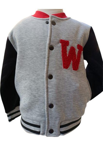 Erkek Çocuk Kolej Mont Gri Siyah W Nakışlı Şardonlu Tam Kalıp