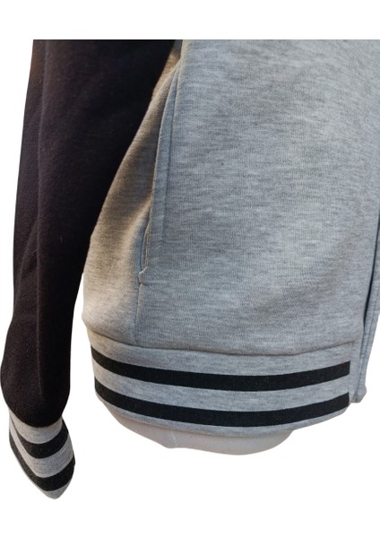 Erkek Çocuk Kolej Mont Gri Siyah W Nakışlı Şardonlu Tam Kalıp