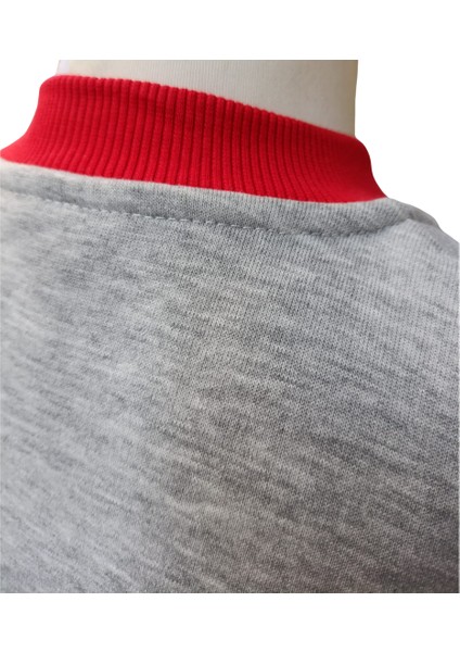 Erkek Çocuk Kolej Mont Gri Siyah W Nakışlı Şardonlu Tam Kalıp