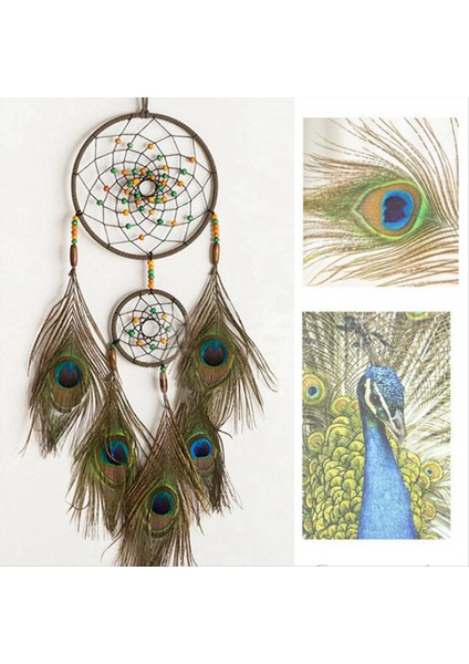El Yapımı Dreamcatcher Çift Yüzük Dairesel Net Tavus Kuşu Tüy Rüzgar Çanları Araba Iç Kolye Ev Odası (Yurt Dışından) indirimleri