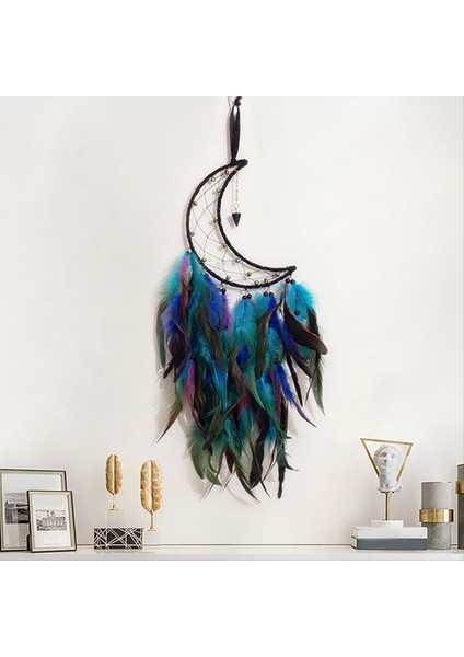 Moon Dreamcatcher, El Yapımı Tüy Dreamcatcher Boho Duvar Asma Süsleme Si Yatak Odası Partisi Dekorasyonu (Yurt Dışından) fiyatları