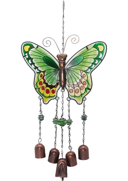 Büyük kelebek demir cam boyalı rüzgar çanları metal tüp çan zanaat süsleri yeşil (Yurt Dışından)