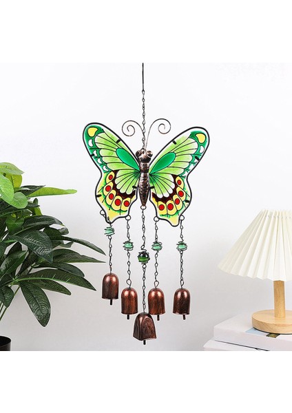 Büyük kelebek demir cam boyalı rüzgar çanları metal tüp çan zanaat süsleri yeşil (Yurt Dışından) modelleri