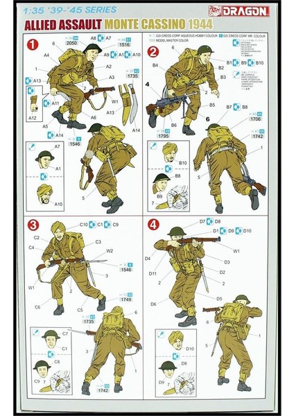 6515 1/35 Ölçek, Monte Cassino Müttefik Taarruzu, Figürleri Plastik Model Kiti