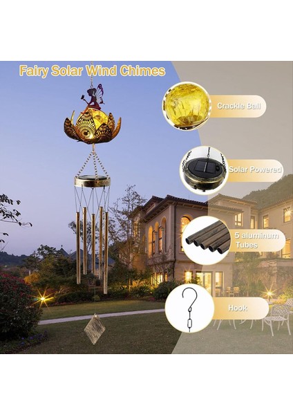 Peri Güneş Rüzgar Dışarı için Çanlar, Tüm Anne Kadınlar için Asılı Bahçe Hediyesi Büyükanne Kızı Karısı, Doğum Günü Hediyesi Altın (Yurt Dışından)