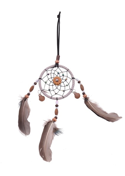 Araba Boncuklu Doğal Tüyleri ve El Yapımı Mini Rüya Yakalayıcı (Yurt Dışından)