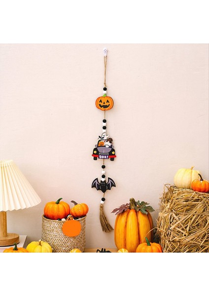 Cadılar Bayramı Ahşap Boncuk Çelenk ile Kabak Yarasa Hayalet-Tassel Rustik Kolye Duvar Asma Çelenk Boncuklu Katmanlı Tepsi Dekor (Yurt Dışından) modelleri