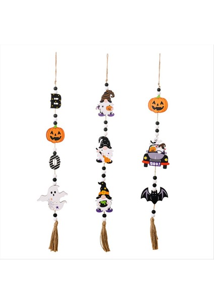 Cadılar Bayramı Ahşap Boncuk Çelenk ile Kabak Yarasa Hayalet-Tassel Rustik Kolye Duvar Asma Çelenk Boncuklu Katmanlı Tepsi Dekor (Yurt Dışından) fırsatları
