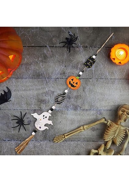 Cadılar Bayramı Ahşap Boncuk Çelenk ile Kabak Yarasa Hayalet-Tassel Rustik Kolye Duvar Asma Çelenk Boncuklu Katmanlı Tepsi Dekor (Yurt Dışından) indirimleri