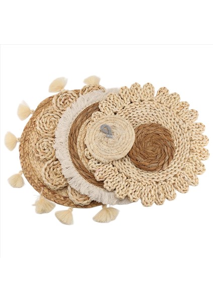 6pcs Boho Duvar Sepeti Dekor Seti Dokuma Rattan Düz Sepetler Duvar Asılı Dekor El Yapımı Püsküller Çiçek Duvar Sepetleri Dekor (Yurt Dışından)