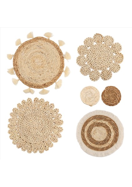 6pcs Boho Duvar Sepeti Dekor Seti Dokuma Rattan Düz Sepetler Duvar Asılı Dekor El Yapımı Püsküller Çiçek Duvar Sepetleri Dekor (Yurt Dışından) fiyatları