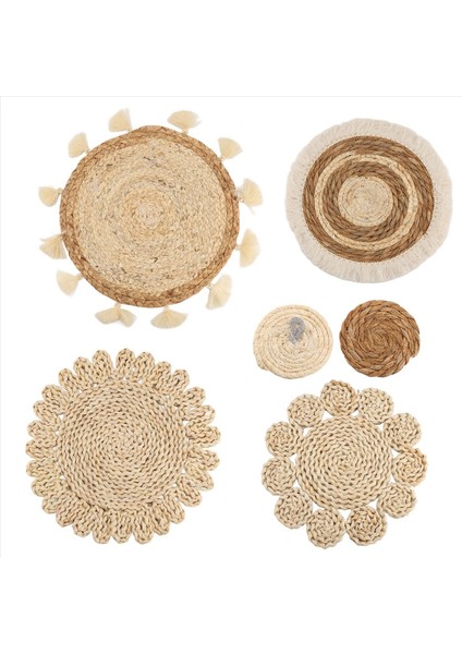 6pcs Boho Duvar Sepeti Dekor Seti Dokuma Rattan Düz Sepetler Duvar Asılı Dekor El Yapımı Püsküller Çiçek Duvar Sepetleri Dekor (Yurt Dışından) modelleri