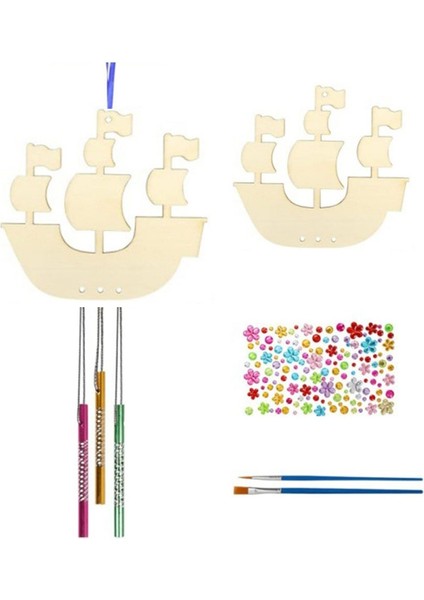 Çocuk Rüzgar Zil Süsleri Dıy Boyalı Doğum Günü Partisi Sanat Aktivitesi Dekorasyon Kolye, Korsan Gemi Seti (Yurt Dışından)
