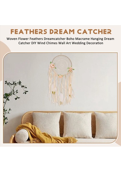 Dokuma Çiçek Tüyleri Dreamcatcher Boho Macrame Asma Rüya Yakalayıcı Diy Rüzgar Çanları Duvar Sanat Düğün Dekorasyonu (Yurt Dışından) fırsatları