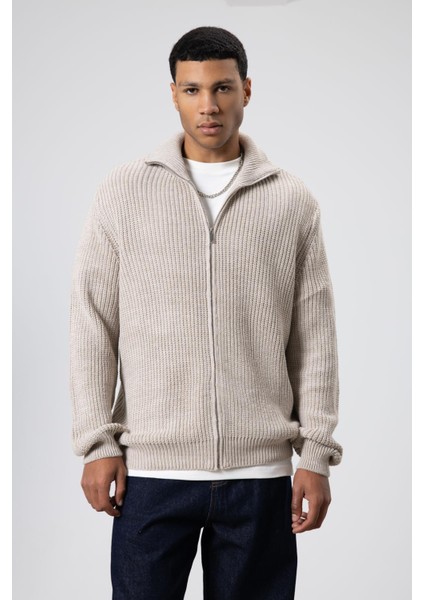 Oversize Fermuarlı Triko Hırka Koyu Taş modelleri