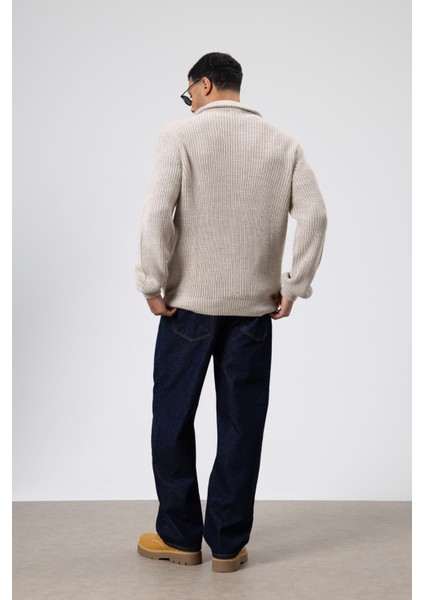 Oversize Fermuarlı Triko Hırka Koyu Taş indirimleri