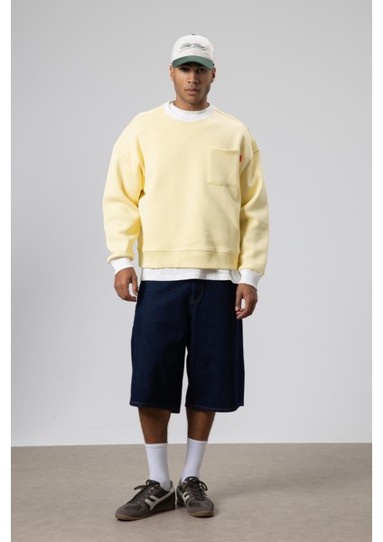 Bisiklet Yaka Cep Detaylı Oversize Sweatshirt Sarı fiyatları