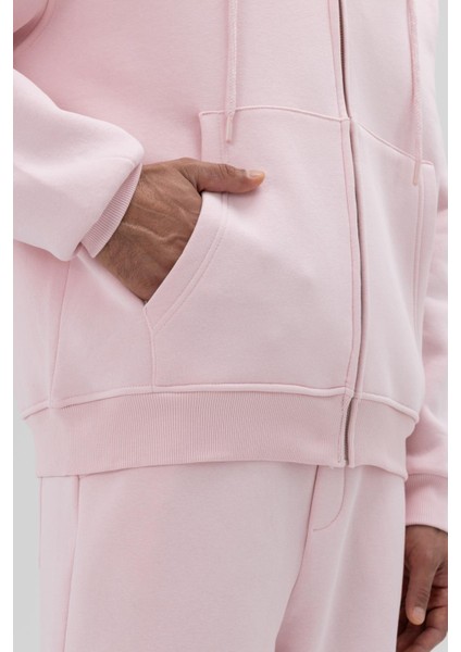 Basic Fermuarlı Oversize Kapüşonlu Sweatshirt Pembe fırsatları