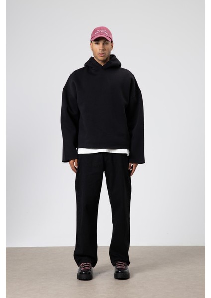 Basic Oversize Dikişsiz Kapüşonlu Sweatshirt Siyah
