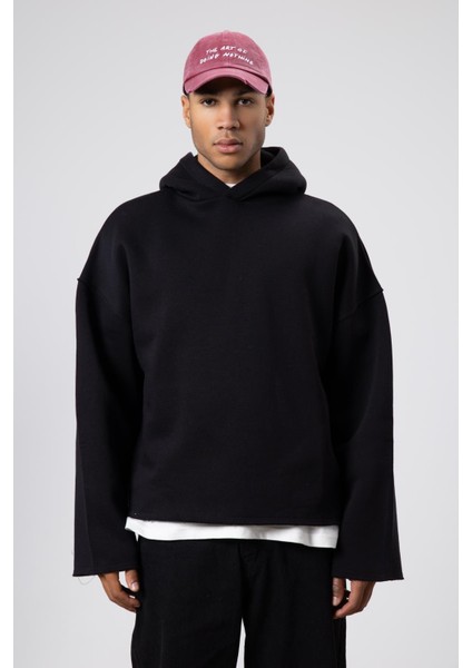 Basic Oversize Dikişsiz Kapüşonlu Sweatshirt Siyah modelleri