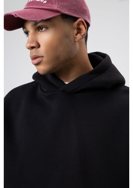 Basic Oversize Dikişsiz Kapüşonlu Sweatshirt Siyah fırsatları