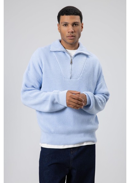 Yarım Fermuarlı Triko Kazak Bebe Mavi fiyatları