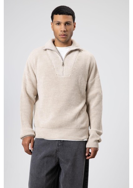 Yarım Fermuarlı Triko Kazak Taş fiyatları