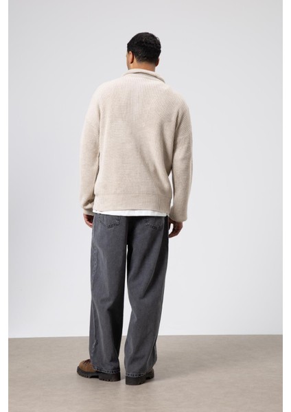 Yarım Fermuarlı Triko Kazak Taş fırsatları