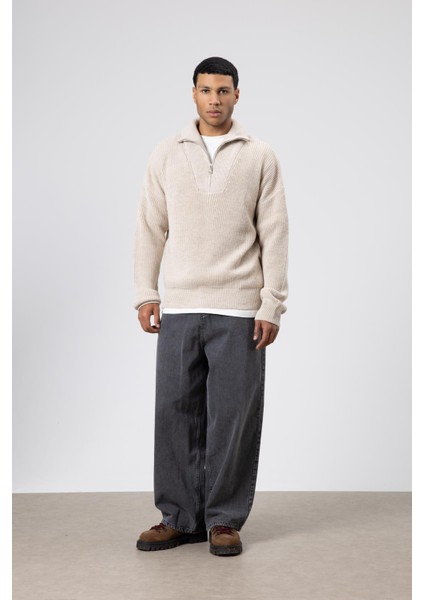 Yarım Fermuarlı Triko Kazak Taş indirimleri