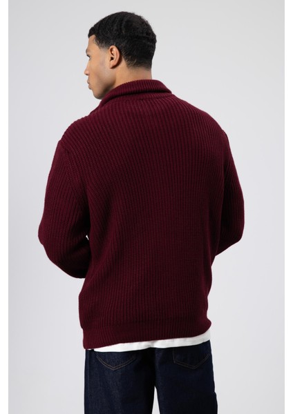 Oversize Fermuarlı Triko Hırka Bordo fırsatları