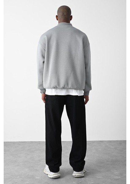 Vizon Kart Detaylı Oversize Sweatshirt Gri modelleri