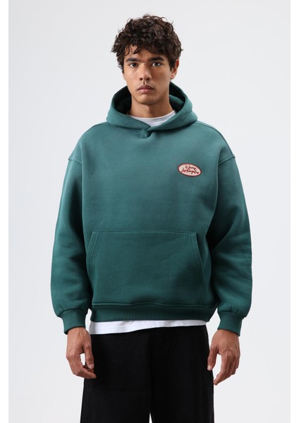 Oversize Baskılı Kapüşonlu Sweatshirt Nefti fırsatları