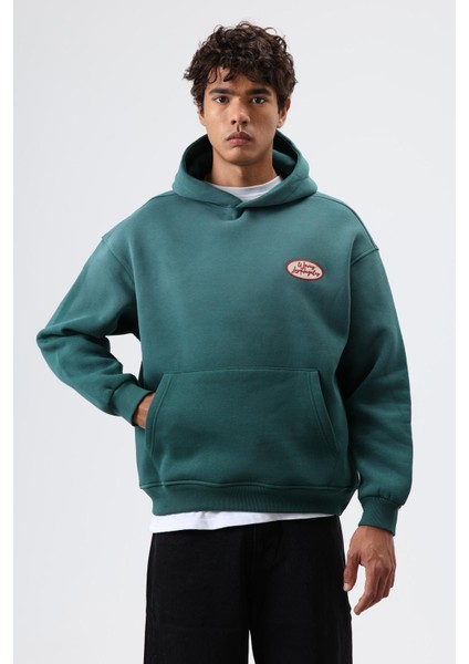 Oversize Baskılı Kapüşonlu Sweatshirt Nefti indirimleri