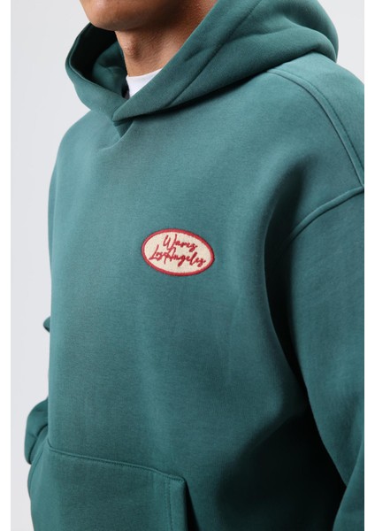 Oversize Baskılı Kapüşonlu Sweatshirt Nefti