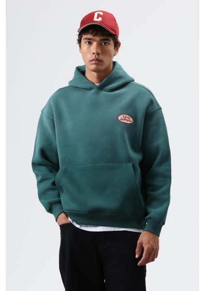 Oversize Baskılı Kapüşonlu Sweatshirt Nefti