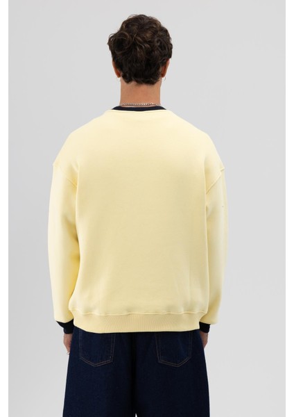 Oversize Bisiklet Yaka Baskılı Sweatshirt Sarı modelleri