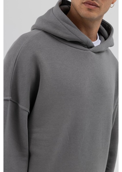 Basic Oversize Dikişsiz Kapüşonlu Sweatshirt Füme fiyatları