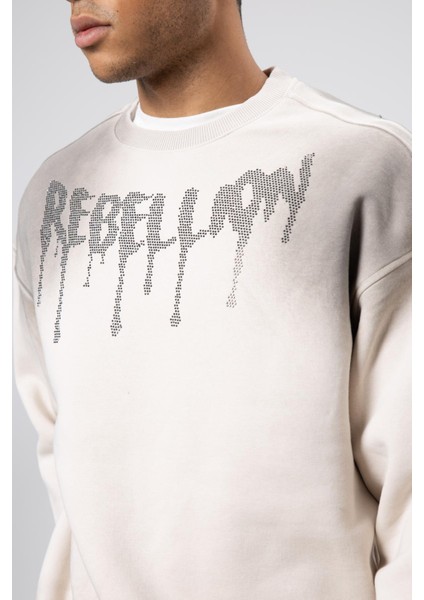 Yıkamalı Oversize Baskılı Sweatshirt Taş fırsatları