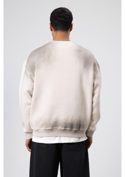 Yıkamalı Oversize Baskılı Sweatshirt Taş indirimleri