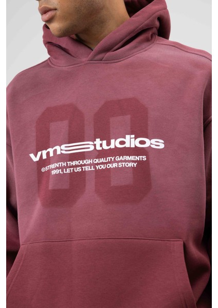 Oversize Baskılı Eşofman Takım Bordo modelleri