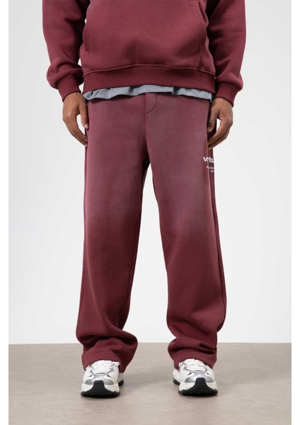 Oversize Baskılı Eşofman Takım Bordo indirimleri