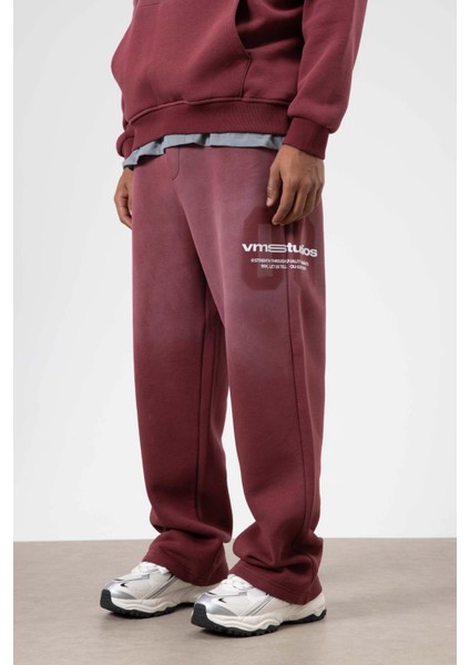 Oversize Baskılı Eşofman Takım Bordo