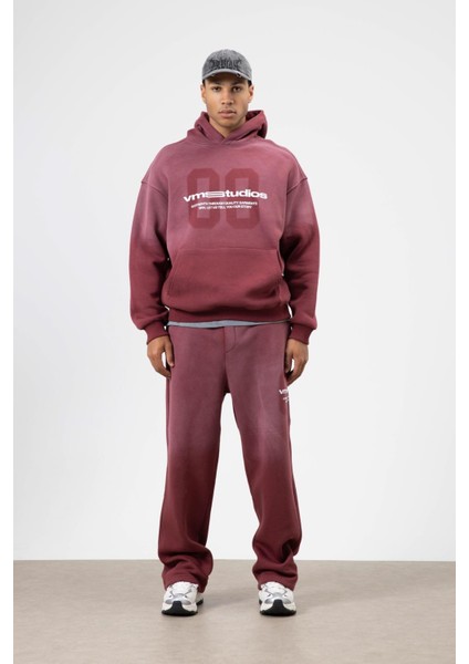 Oversize Baskılı Eşofman Takım Bordo