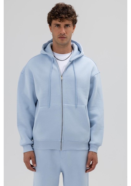 Basic Fermuarlı Oversize Kapüşonlu Sweatshirt Bebe Mavi fiyatları